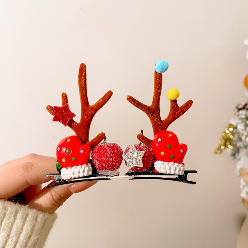 1 Pair Portable Hair Clips Pendants Cute Elk Horn Hair Clips Xmas Headwear  Christmas Decor