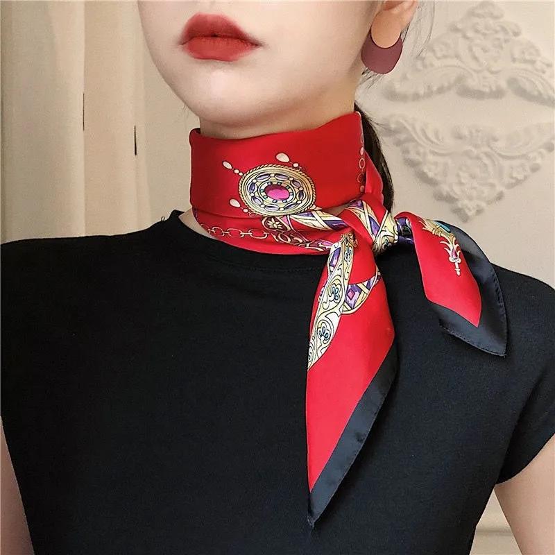New Silk Scarf 70cm Small Square Scarf Spring Headband Neck Protection Professional Scarf Versatile Fashion Western Style Hijabs