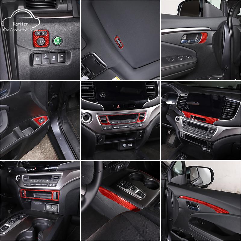 For Honda Pilot 2015-2019 Red Soft Carbon Fiber Air Vent Frame Vanity Mirror Cover Interior Decorative Sticker Auto Parts X12