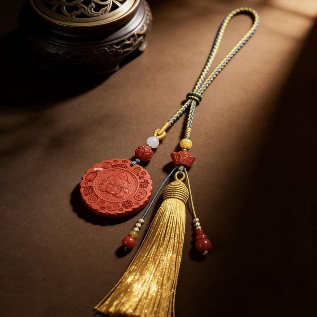 Premium Vermilion Red & Sand Yellow Wealth God Pendant: Handmade, Original Design for Men and Women