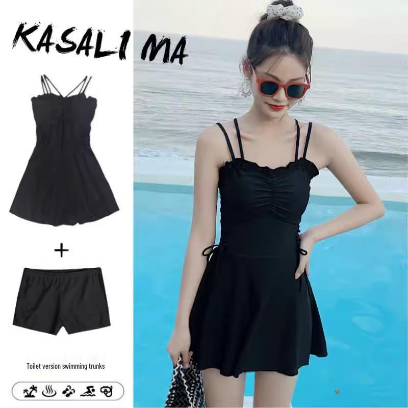 2025 Women's High-End One-Piece Swimsuit: Conservative Skirt Style, Tummy Slimming, Strappy Design, Ideal for Hot Springs and Summer