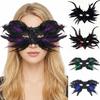 Vintage Style Half-Face Mask Angel Feather Black Feather Masquerade Mask Large Horn Gothic Design Eye Mask Ball Performance