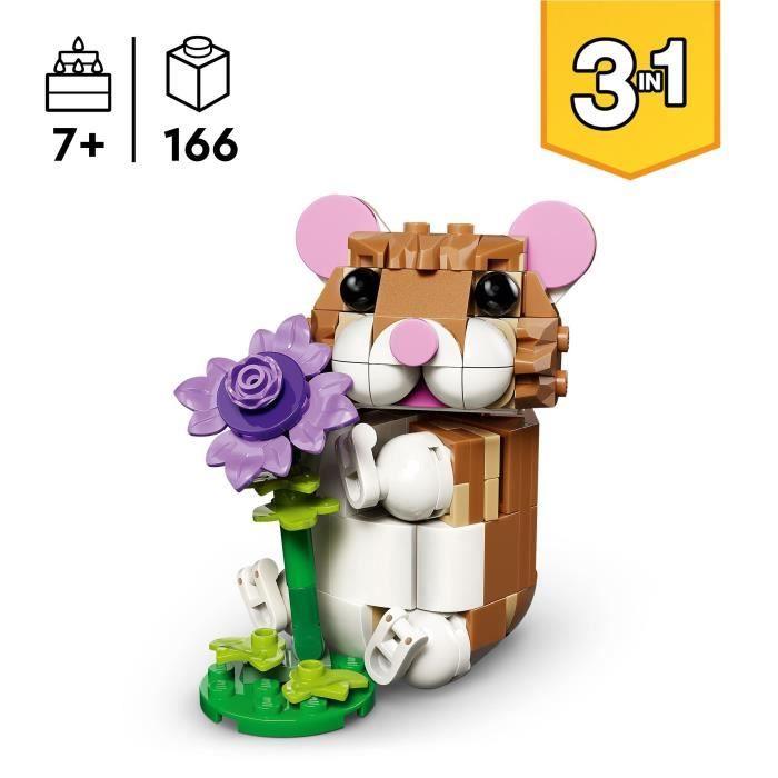 LEGO Creator 3-en-1 31376 L'Adorable Hamster et la Fleur - Jouet de Construction des 7 ans