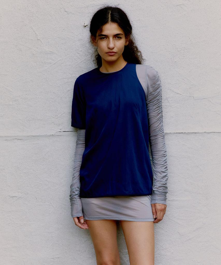 PROVO Asymmetrical Short Sleeve Blouse / Navy