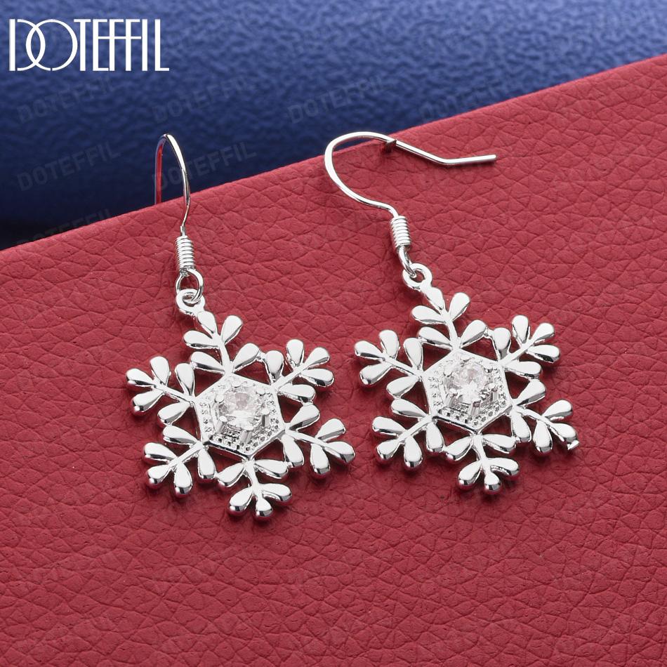 925 Sterling Silver AAA Zircon Snowflake Pendant Earrings - Exquisite Gift Jewelry 2.30*2.30cm
