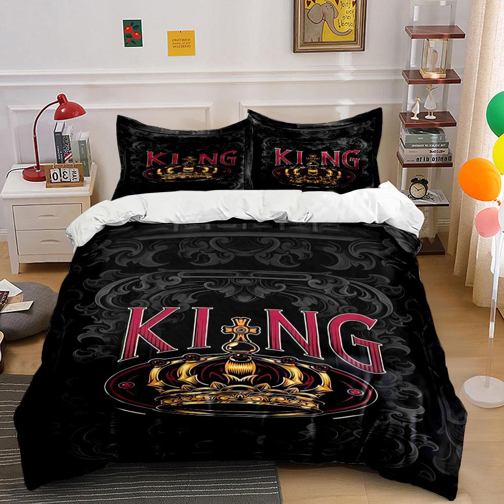 Crown and "KING" Text. Bedding Sets Duvet Cover Sets Duvet Covers Pillowcases(1 * Duvet Cover 2 * Pillowcases Without Duvet Insert)