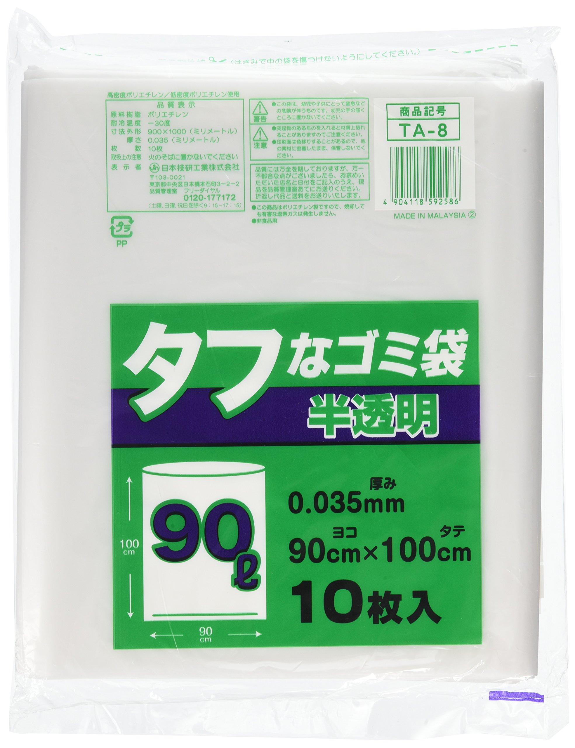 

Nippon Giken Kogyo Tough Garbage Прочный и толстый, упаковка из 10 мешков, полупрозрачный, 90 л, толщина 0,035 мм, устойчивый к разрывам, прочный, TA-8,