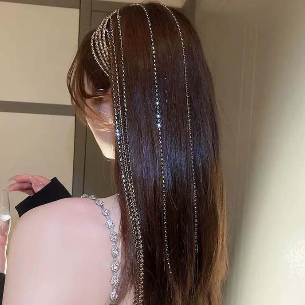 Elegant 4 In 1 Hair Bands with Tassels Shiny Women Hair Hoop Rhinestone Tassel Headband  Party