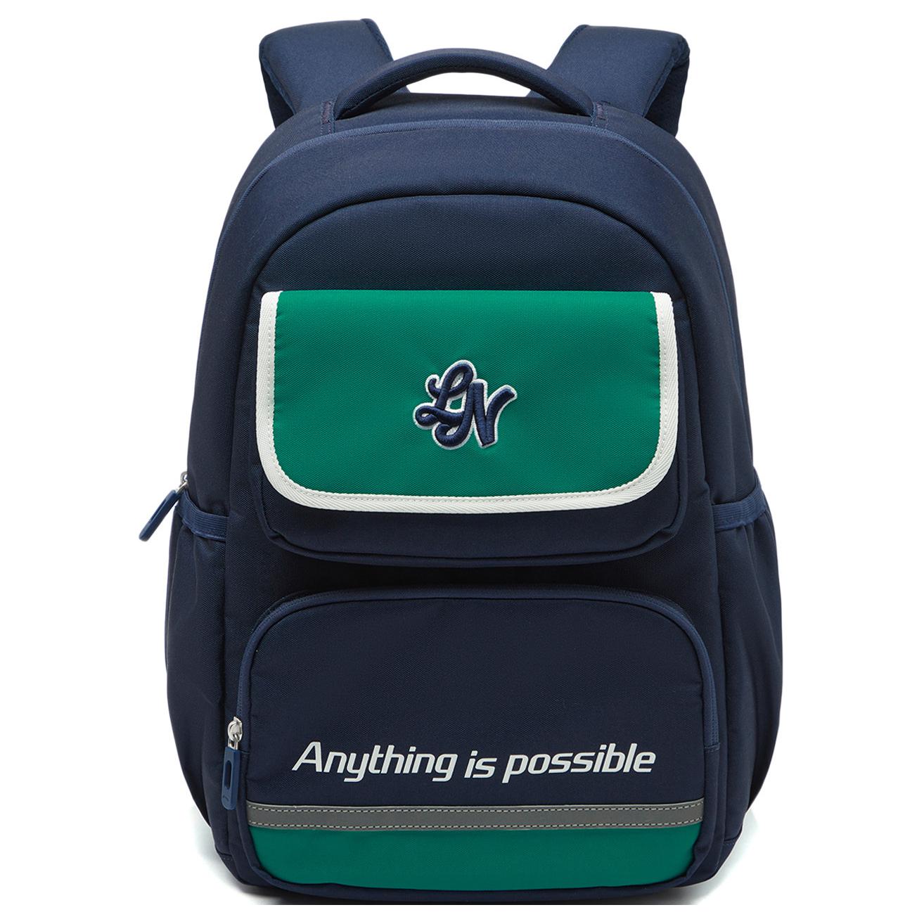 Li Ning Kids Sports Lifestyle Series Brand Logo Casual Trend Polyester Childrens Backpack Kids Backpack Ultramarine-Green YBSU067-1 Turquoise