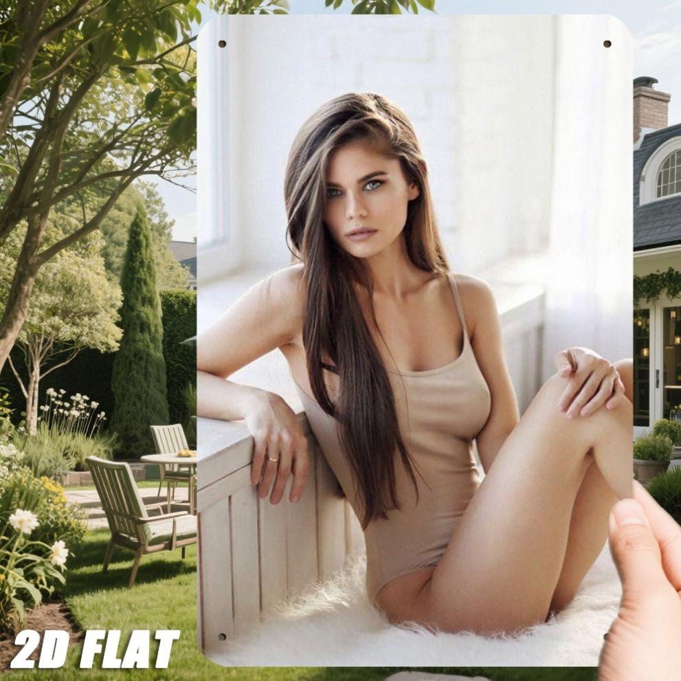 JIT Retro Eisen Metallschild 8in*12in Wasserdichte Wandkunst - Langhaarige Frau Fensterdesign für Küche Bar Café Terrasse Dekor Ideales Gi