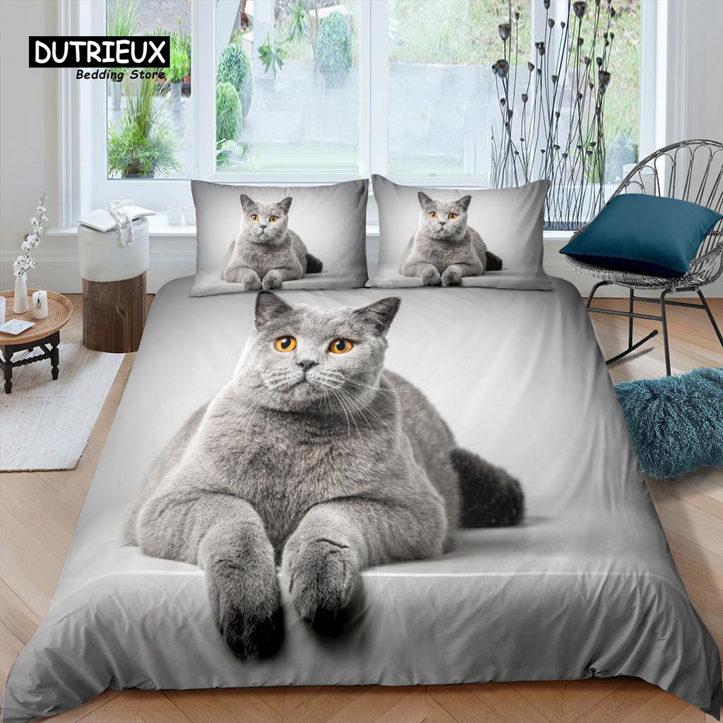 Hem Bostad Lyx 3D Husdjur Katt Sängkläder Set Barn Täcktäckeset Örngott Djur Sängkläder Set Queen och King EU/US/AU/UK Storlek