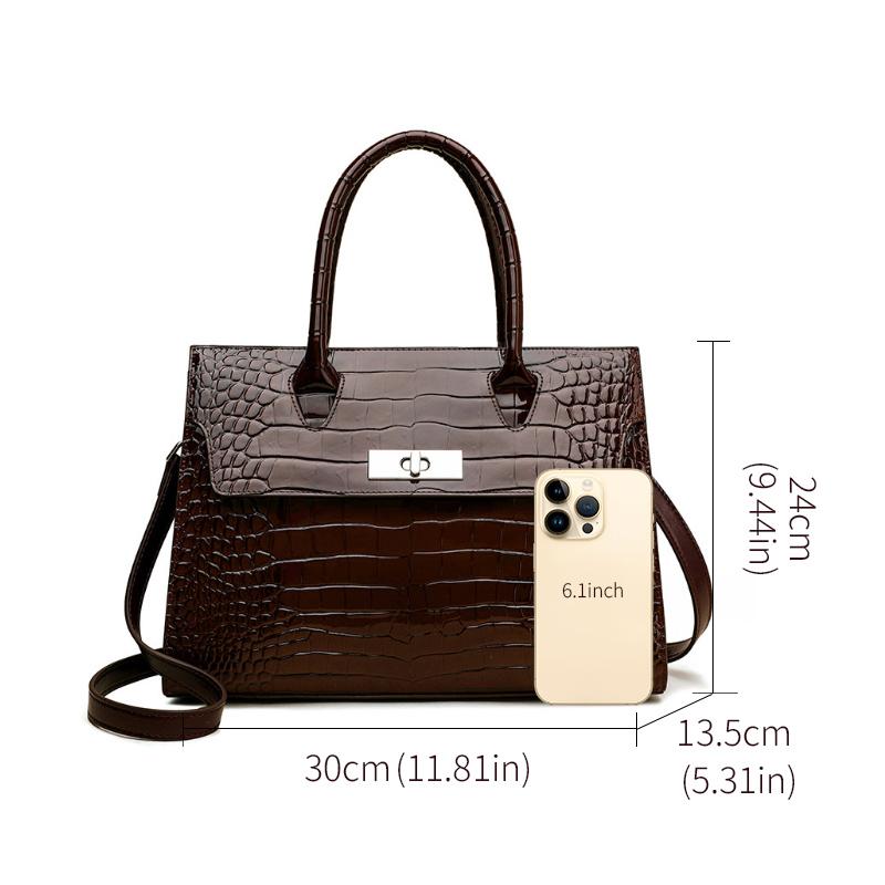 Elegant Coffee Croco-Embossed Cowhide Tote Bag – Stylish & Practical for Travel