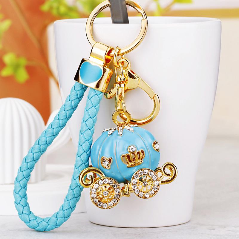 Europe And America Sale Rhinestone Pumpkin Carriage Diamond Studded Advanced Exquisite Bag Pendant Keychains Bag Charm