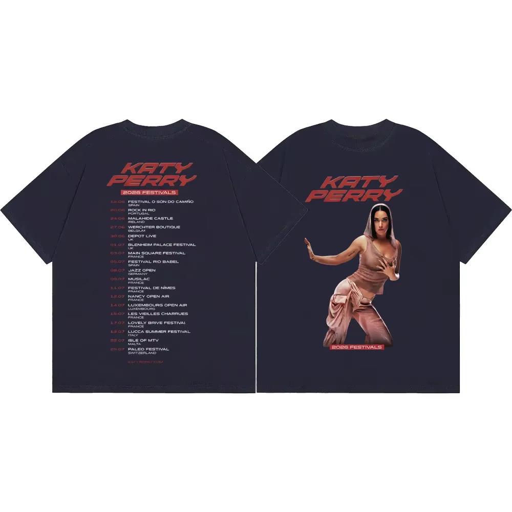 Vintage Washed Katy Perry The Lifetimes Tour 2026 Pop Music Tour Merch Graphic T-shirt Men Women Printed Tee Summer Casual Fashion Clothing Unisex