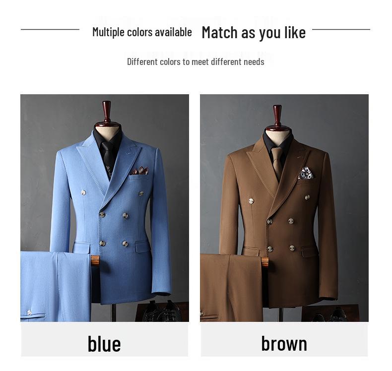 Men's Double-Breasted Three-Piece Suit for Weddings and Formal Events