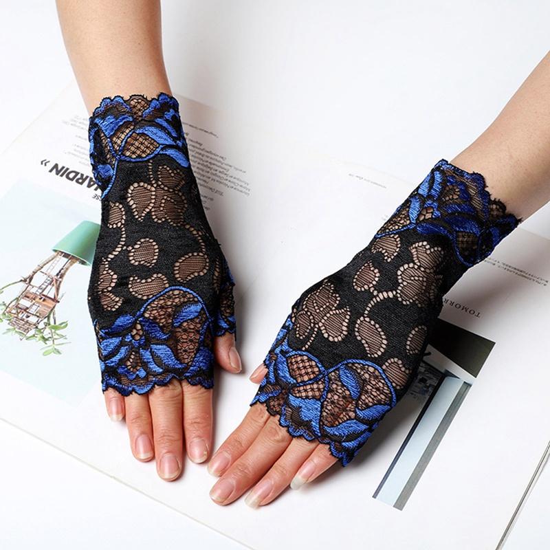 1pair Women's Semi-Finger Lace Gloves with Floral Pattern - Anti-UV, Breathable, and Elegant for Driving and Fashion