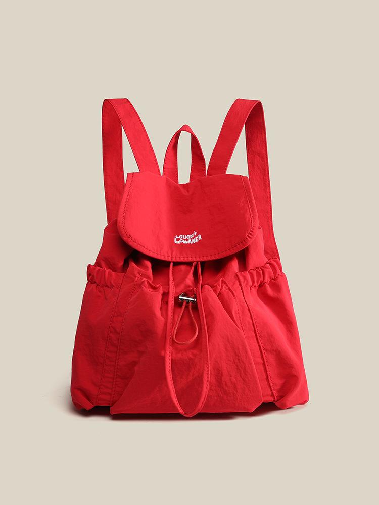 

Simple casual nylon drawstring backpack bag for women 2025 new lazy style student school bag travel backpack червоний