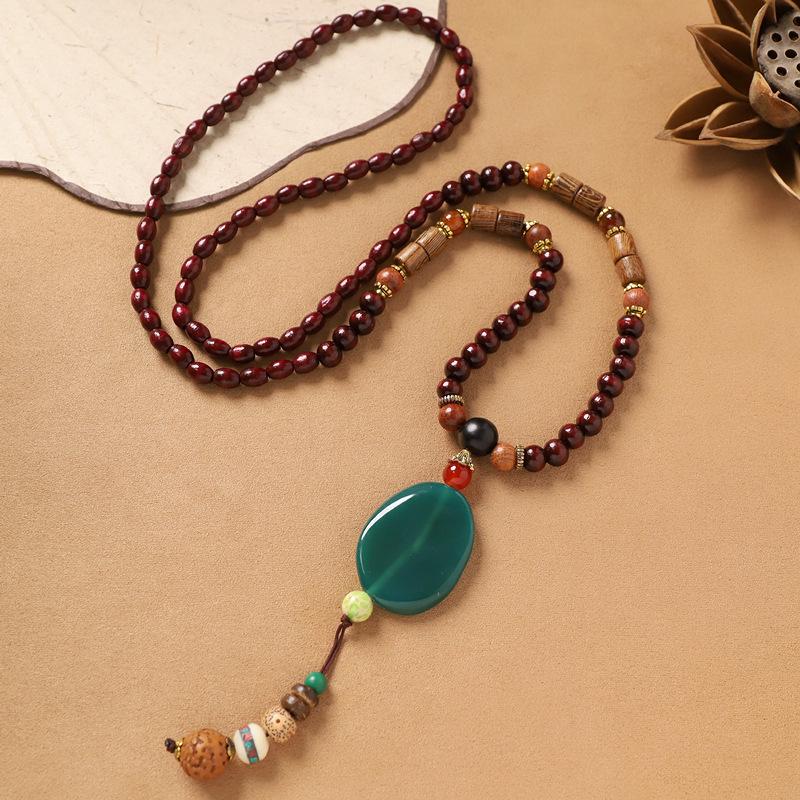 Nepalesiskt halsband retro litterärt träpärlat långt exotiskt tröjkedja damaccessoarer