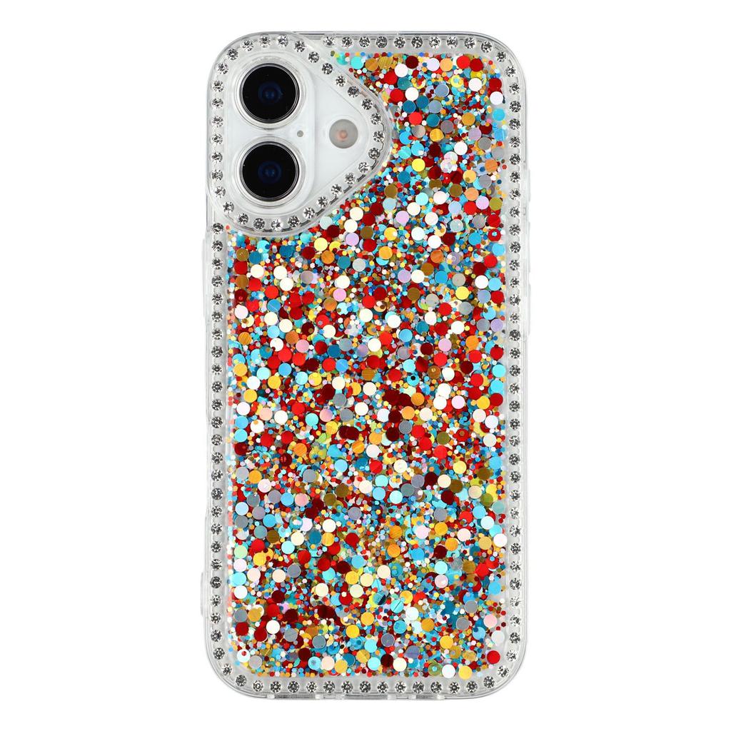 For iPhone 16 Case Rhinestone Edge Glitter Epoxy TPU Phone Cover