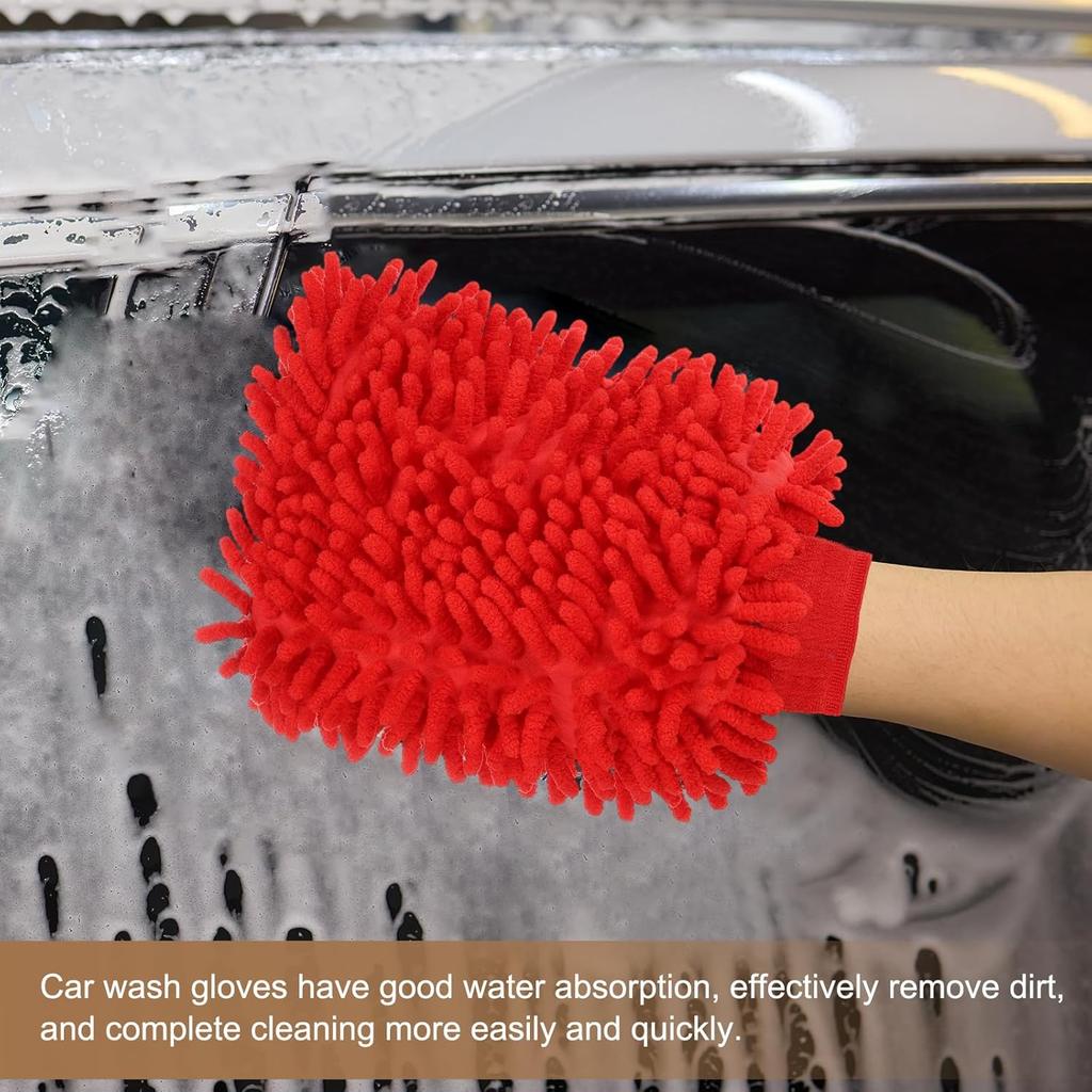 HARFINGTON 4pcs Chenille Microfiber Car Wash Mitts 9.8" x 7.9" Scratch Free Wash Gloves Absorbent Double Sided Plush Cleaning Drying Mitts for Car