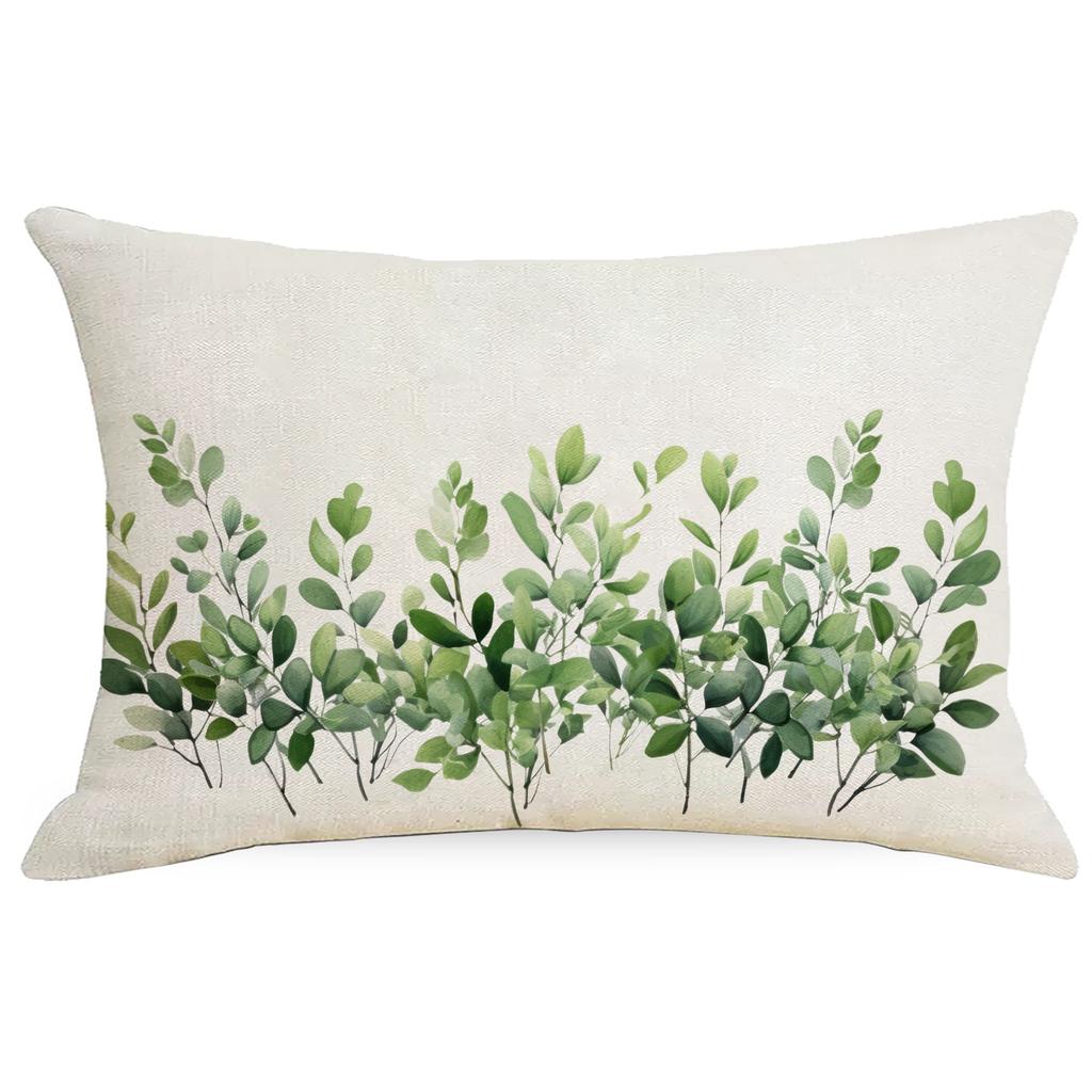 Green Plants and Green Flowers and Plants Series Linen Home Sofa Pillow Case Bedroom Pillow Single Side Print