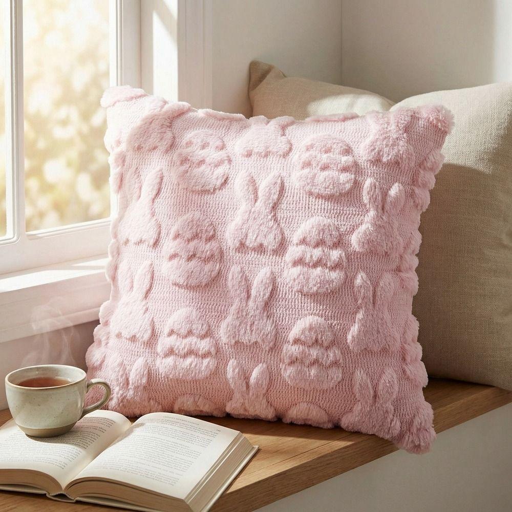 Cartoon Easter Rabbit Pillow Cover Square Throw Pillow Cover Decorative Pillowslip  Couch Decor