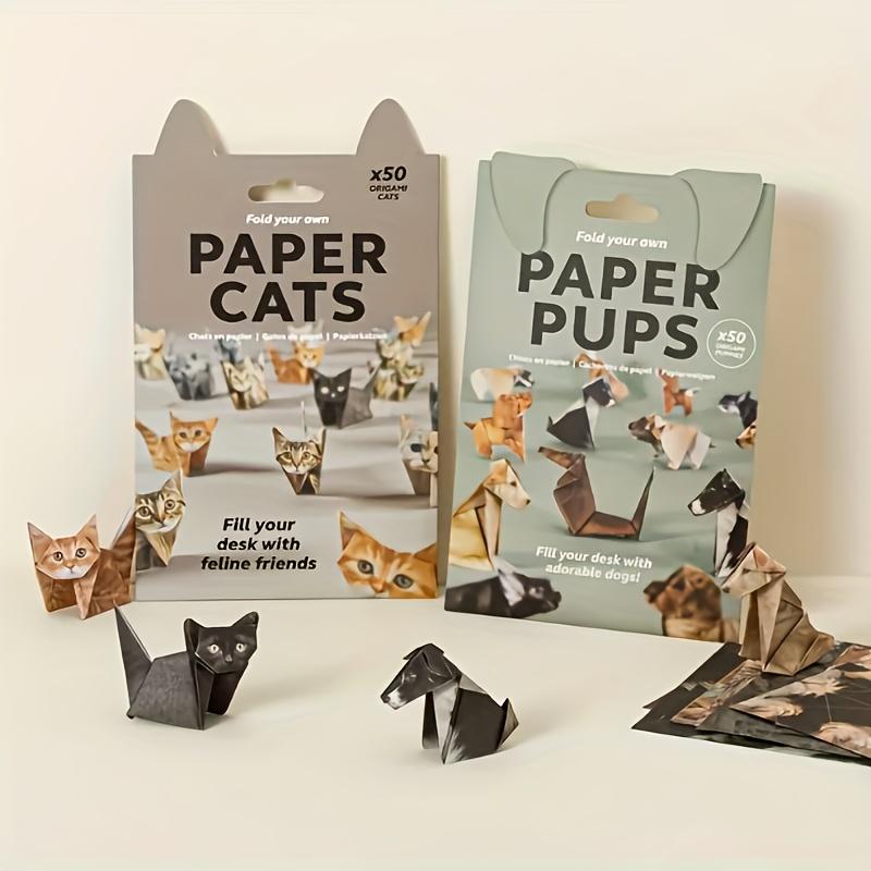 1 Pack of 50 Sheets of Cat-Shaped Origami Paper for Adult Animal Paper Sculpture, Home and Office Decoration Craft Set