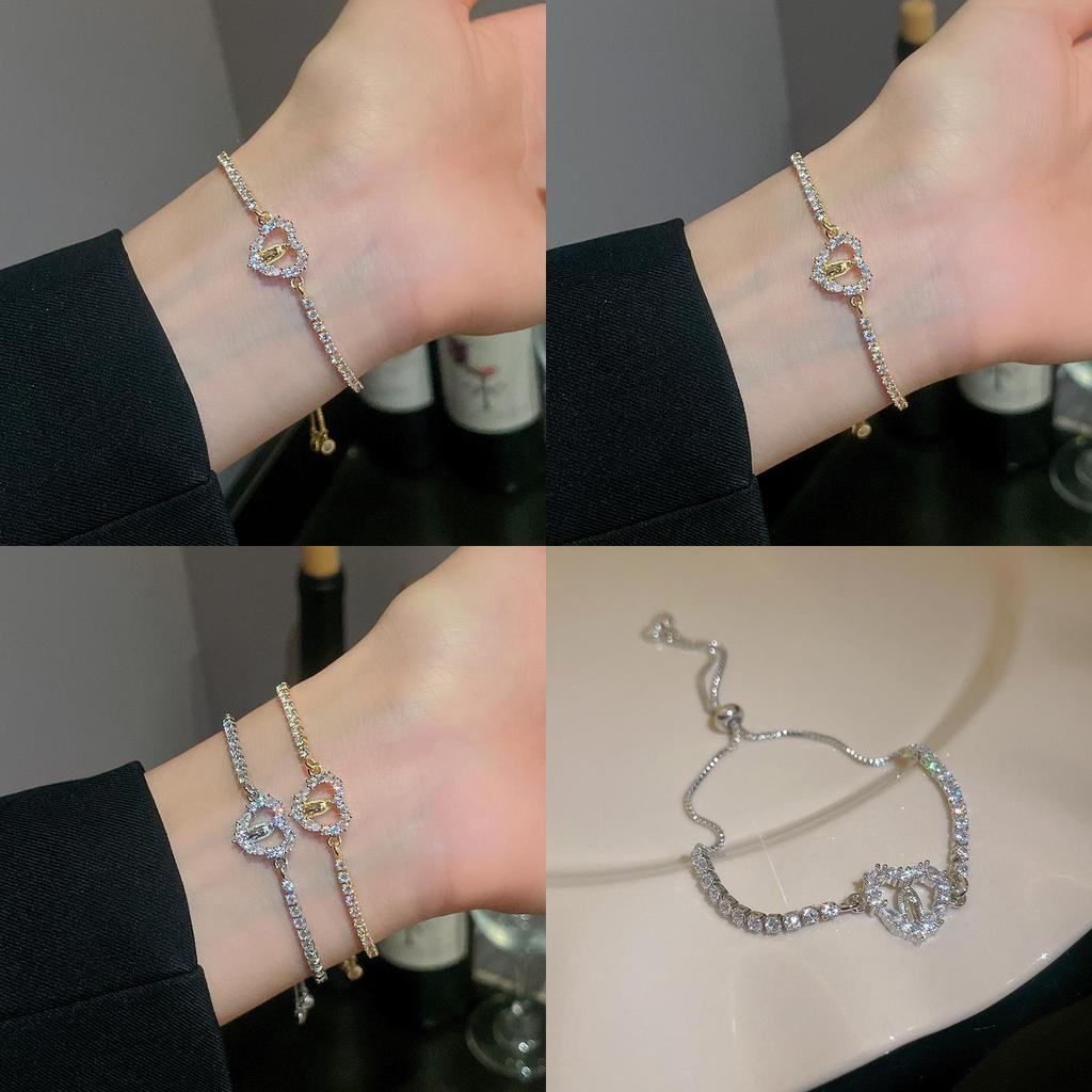 Geometric Elliptical Zircon Bracelet For Women With Adjustable Copper Design Fashion Jewelry