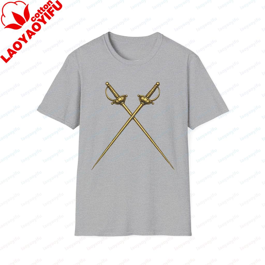 Crossed Sword Graphic Printed Fencing Fencer Tshirt Vintage Style Casual Fahsion Loose Unisex Tshirt Cotton Short Sleeve Y2k Tees