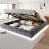 Upholstered Bed 180 X 200 Cm, Without Headboard, with LED Light Strip (Single Color), Hydraulic Floating Bed Frame with Storage Space, Teen Bed, Grey