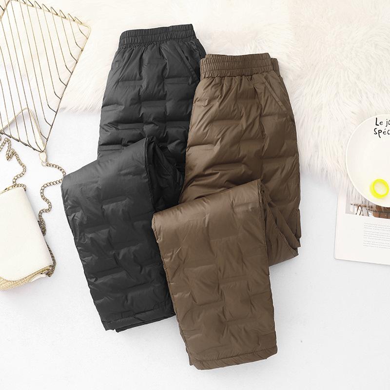 Vintage Quilted Pants Women Winter Warm Trouser Cotton-padded Pants Casual Design Pockets Elastic Waist Korean Chic Black Pants