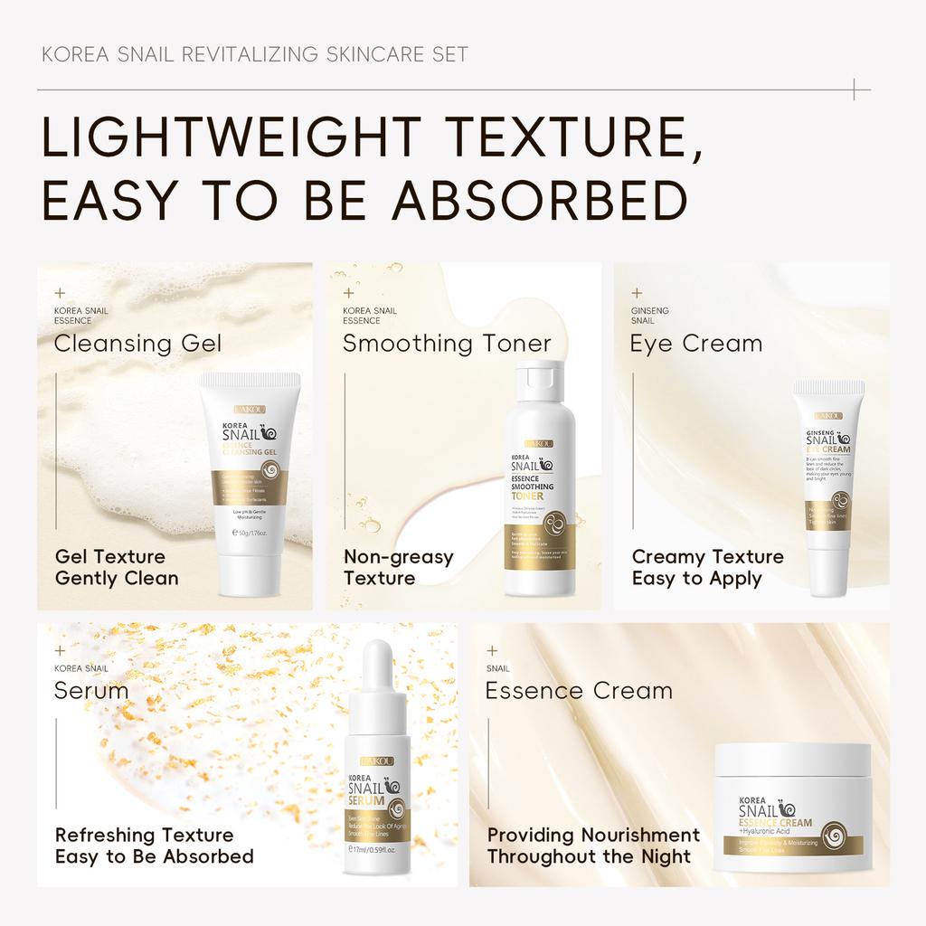 LAIKOU Snail Skincare 5-Piece Set for Facial Care and Brightening Complexion