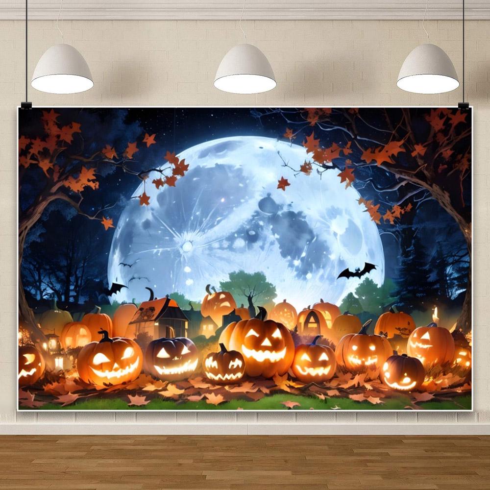 1pc Horro Halloween Party Backdrop Night Moon Pumpkin Bat Ghost for Halloween Party Decoration Dustproof Banner Photo Background
