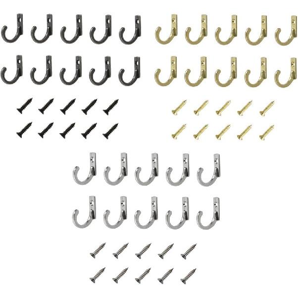 30 Pcs Zinc Alloy Wall Mounted Single Hook Small Coat Hooks for Hats Towels Keys Scarves Jewelry Dresses with Screws (Green Bronze+Gold+Silver)