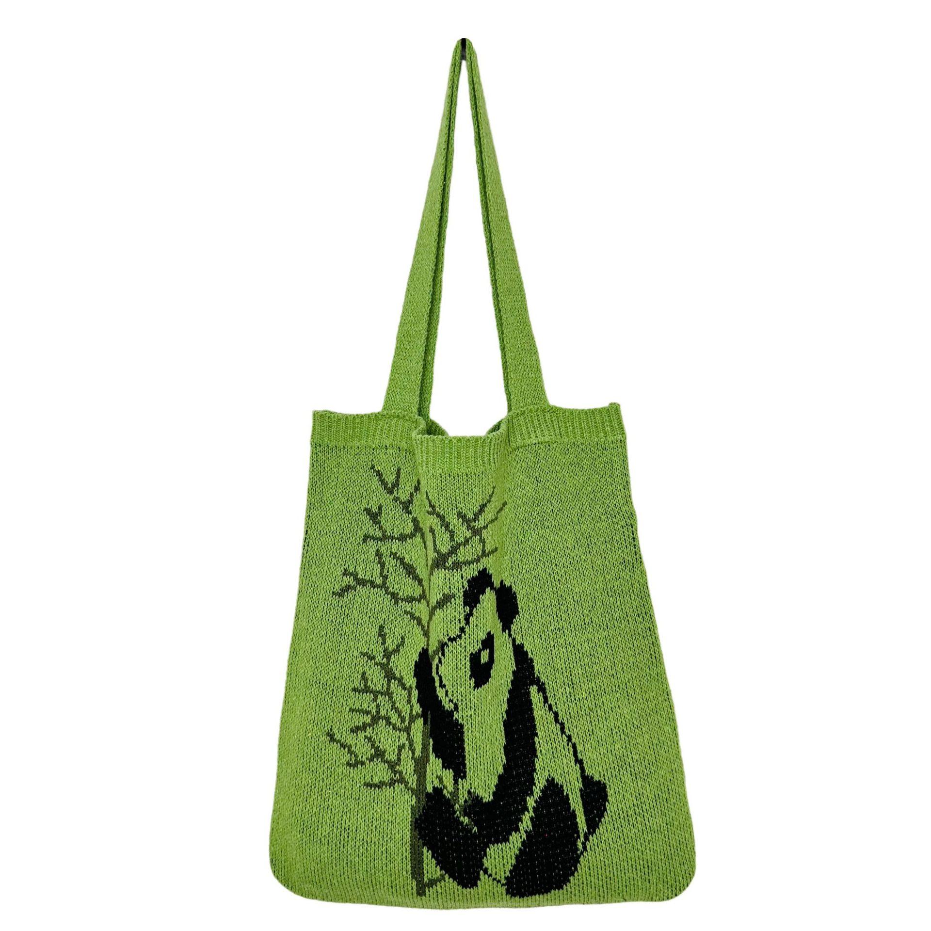 

Модная вязаная сумка через плечо с пандой, простые шерстяные плетеные сумки для женщин, повседневные вязаные сумки-тоут, сумки для покупок большой вместимости