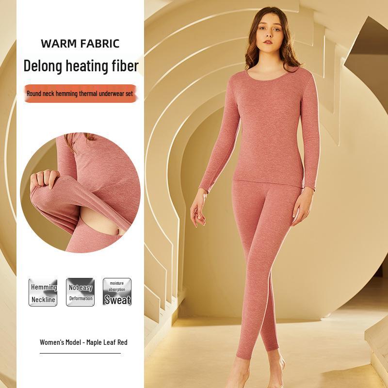 

Женский и мужской комплект термобелья из немецкого бархата 2024 года — бесшовный, эластичный, с круглым вырезом, цветной, с двухсторонним начесом, осенняя одежда XXXL