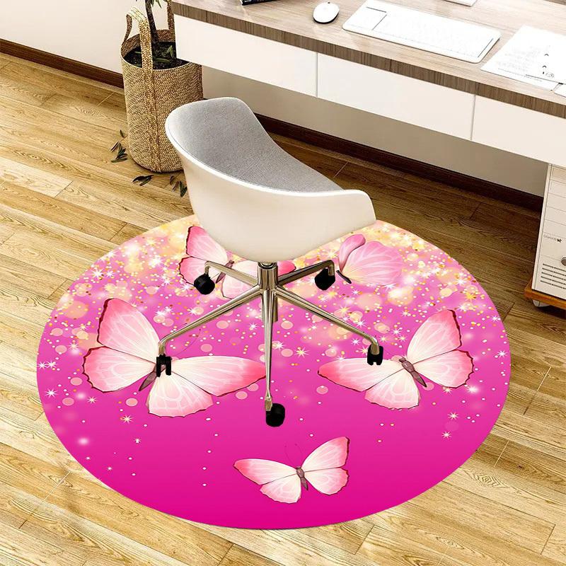 1PC Butterfly Pink Non-Slip Floor Round carpet, Office, family, bedroom, Large Area Rug Indoor Rugs, Durable Polyester-Z0404