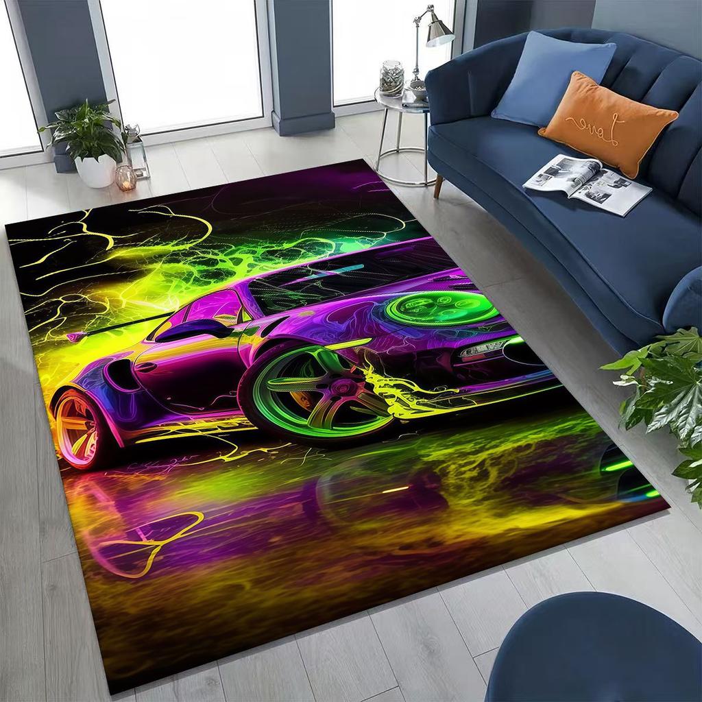 Alfombra Decorativa para Habitación, Sala de Estar, Sofá, Hogar, Felpudo, Alfombrilla de Piso Grande Antideslizante, Concepto Futuro Coche Deportivo Bicicleta de Carreras Motocicleta