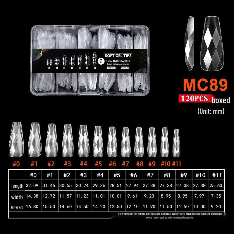 3D Rhombus Almond Ballet Nail Tips, Box of 140 Wearable False Nails