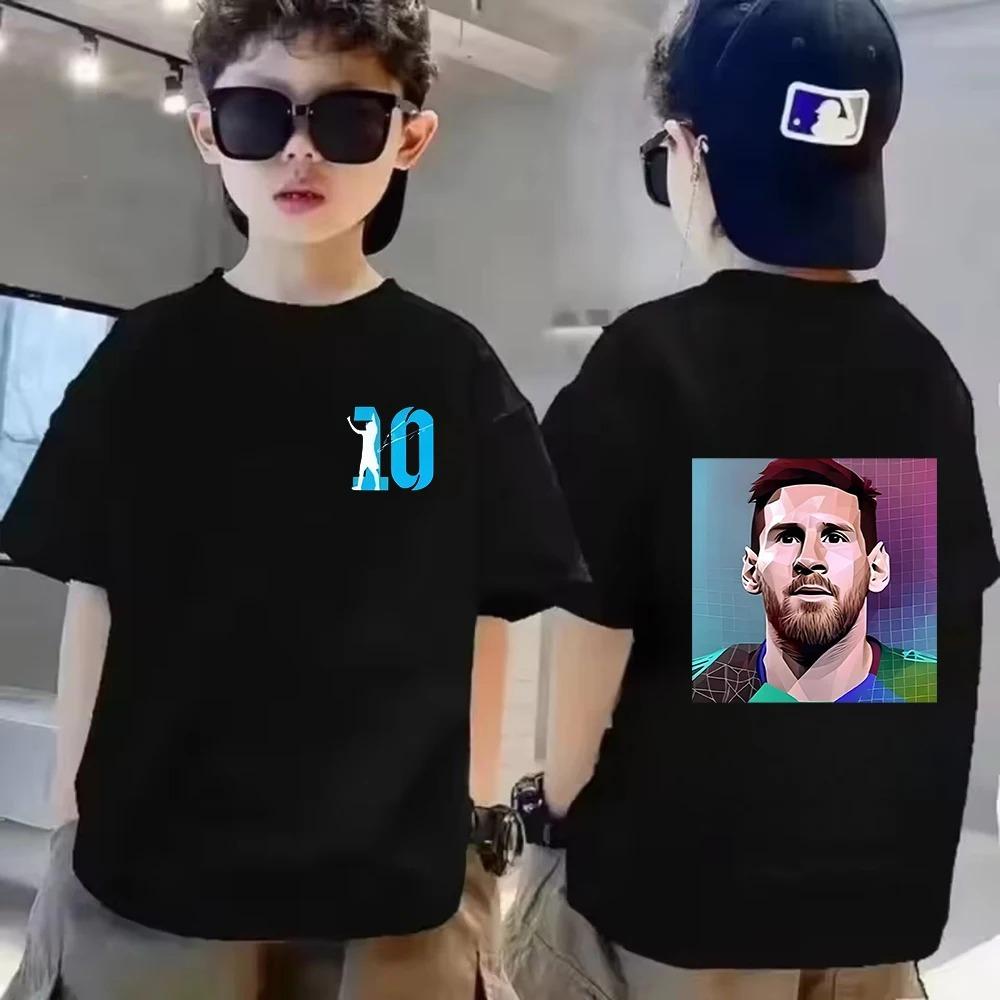 Sommer Kinder T-Shirt Kurzarm Messi Doppelseitiger Druck Lässig Mode Sport T-Shirt Top Kind Y2k Junge Mädchen Kleidung
