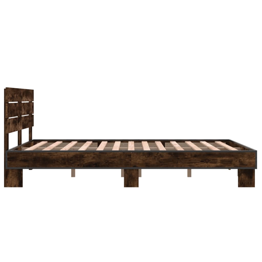 Bed Frame Smoked Oak 140 X 200 Cm Wood Based Material and Metal