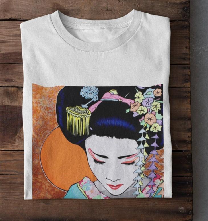 26 Японская Эстетика Искусство Гейша Футболка Цветок Сакуры Ориентальный Подарок Унисекс Футболка Унисекс Футболка XXXL