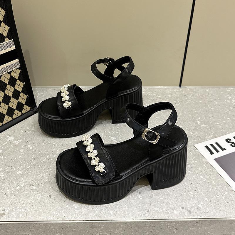 Fashion 10CM Microfiber Leather Breathable New Summer High Brand Heels Women Buckle Platform Wedge Sandals Shoes Peep Toe Flats Sneaker