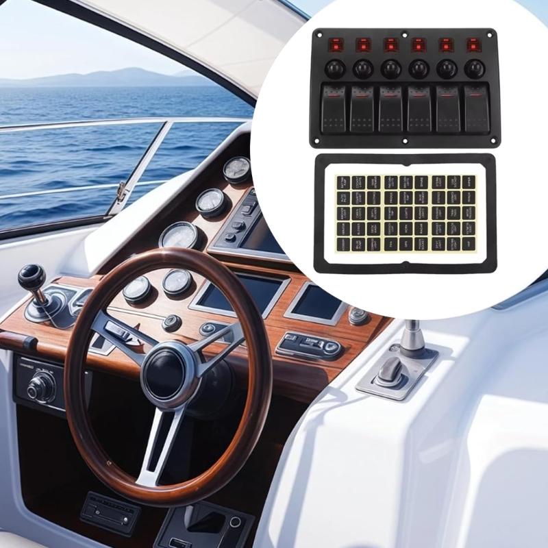 Toggle Switches with Indicator Light & Sticker On Off Switches Panel for Car 6 Gang Rocker Switches Panel Waterproof