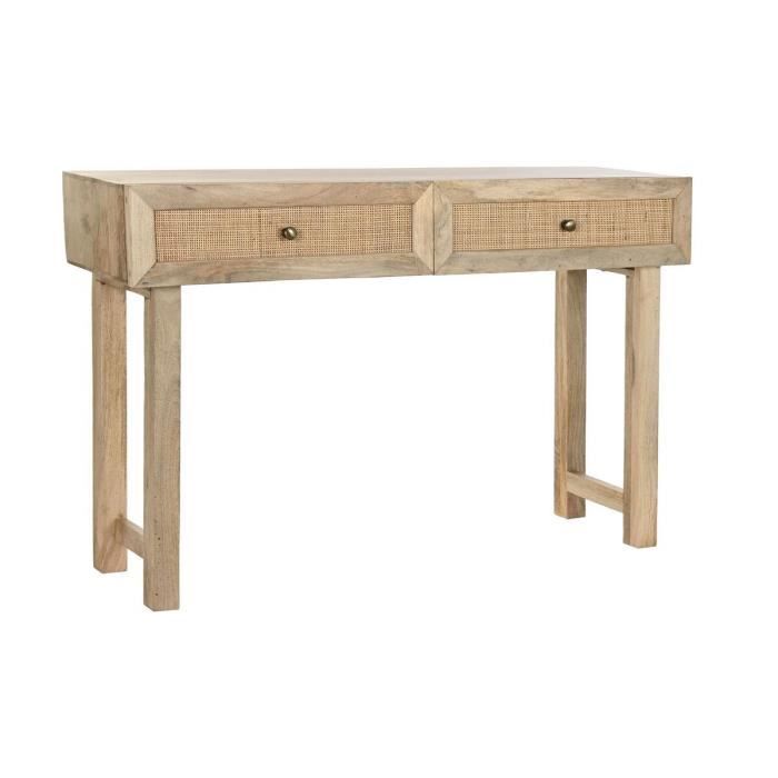 Table d'appoint - Bois de manguier - 120 x 35 x 77 cm - Marron - 2 tiroirs pratiques