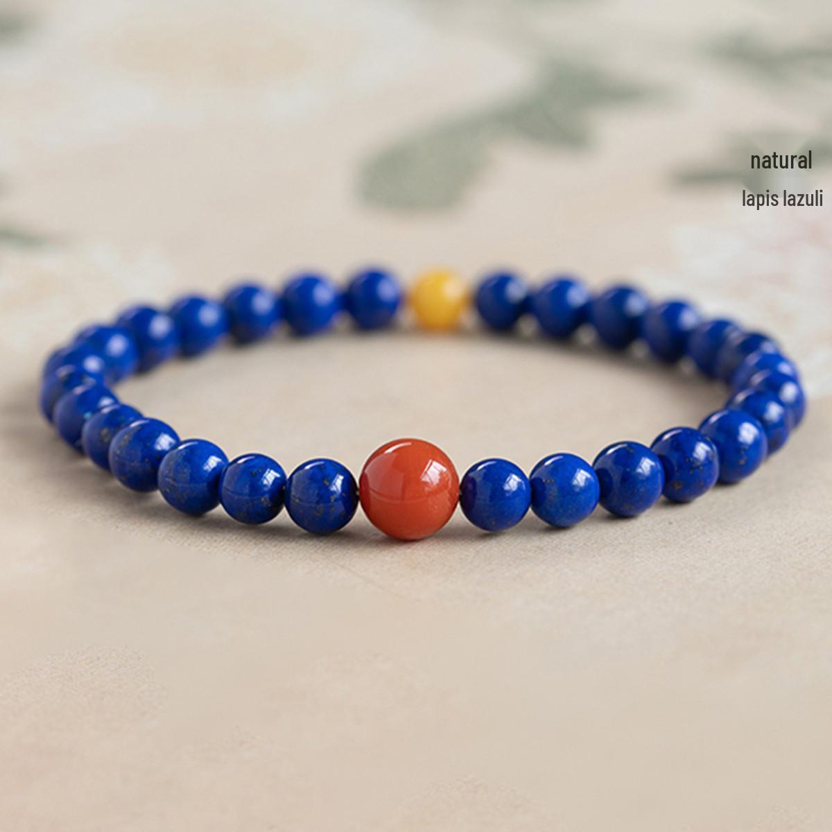 

Natural Lapis Lazuli & Amber Transfer Bead Blue Bracelet 5.5-6mm Beads