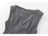 2025 Spring/Autumn Women's Sleeveless Round Neck Midi Dress with Waist Pleats
