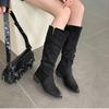 Fashion Retro Pleated Suede Long Boots for Women. 2025 Winter Fashion Chunky Stiletto Sexy Boots. Large Size Versatile Women's Boots.