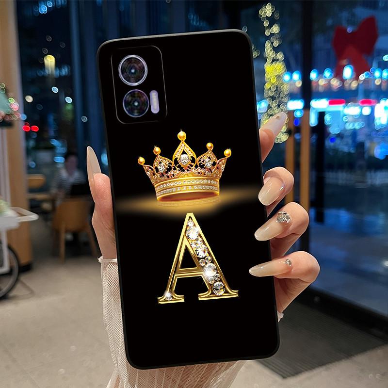 Phone Case For Motorola Edge 30 Lite/Motorola Edge 30 Neo 5G Black Case Shockproof Soft Fashion Letter Crown Cover