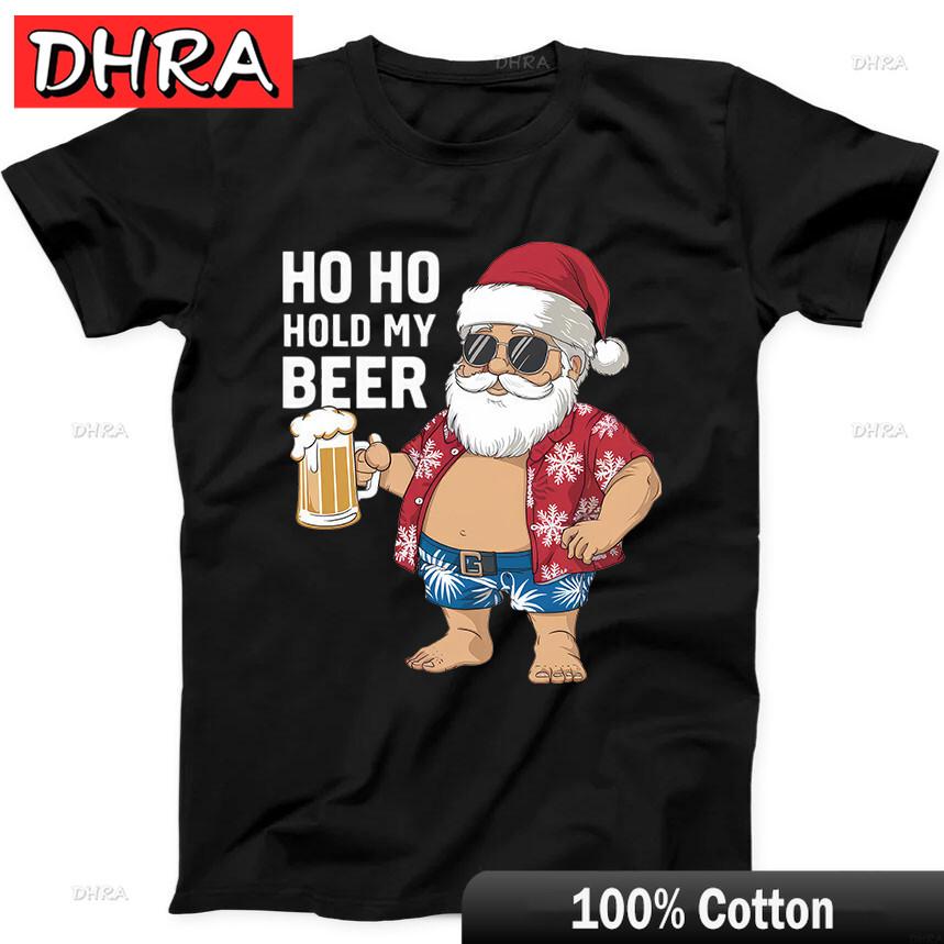 

Christmas Santa Ho Ho Hold My Beer Xmas Funny Gift Black T Shirt Top Unique Nostalgic Cool Tops Tshirts for Summer TShirt Girls 4XL